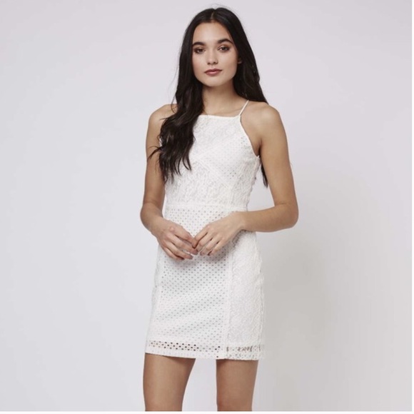 ZARA White Lace Eyelet Halter Mini Dress size XS - Picture 4 of 5